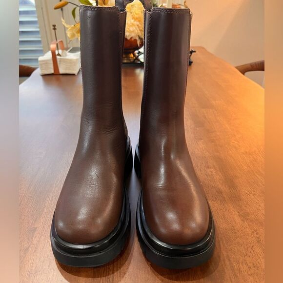 Aldo Maple Chelsea Boots Chestnut Leather Lug Sole Mid-Calf Platform 7.5 NWOB - Picture 2 of 8